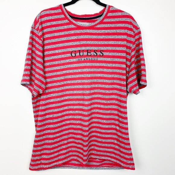 Guess Red & Grey Striped Short Sleeve Tee - Picture 1 of 5